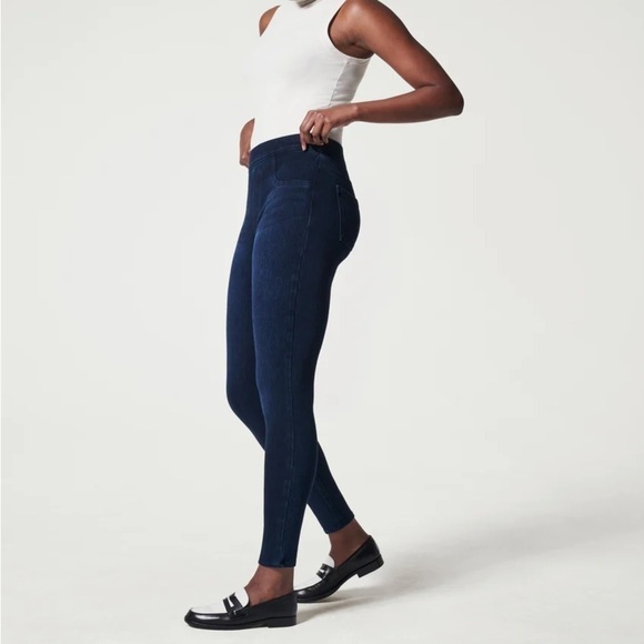SPANX Jean-Ish Ankle Leggings Dark Blue Size Medium Shapewear Highrise Pockets - Picture 3 of 15